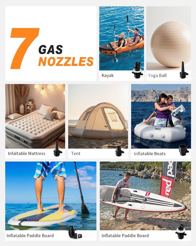 Gicle Paddle Board Pump Electric Portable with 12V DC Car Connector,22PSI Electric SUP Pump for Inflatebles Paddleboard,Bed,Mattress with Dual Stage Inflation and Boat Accessories - Image 3